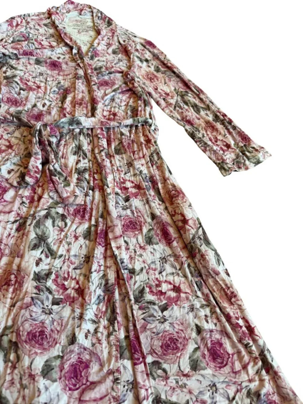 Posh Peanut Rose Print Robe Bumblebee Tie Waist Stretch Maternity Nursing Large